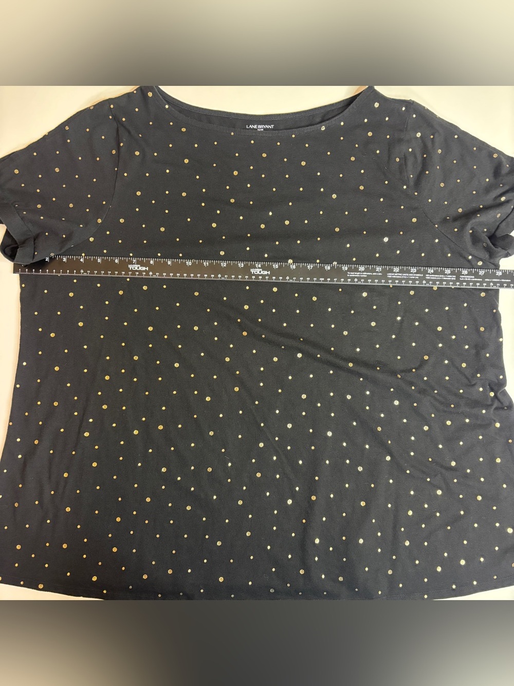Lane Bryant 26/28 Black Metallic Gold Polka Dot Tie Sleeve Top Plus Size - Picture 6 of 8